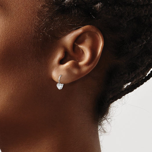 Heart Leverback Earrings — 14K White Gold