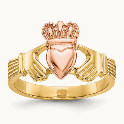 Polished Claddagh Ring, 14K Two-tone