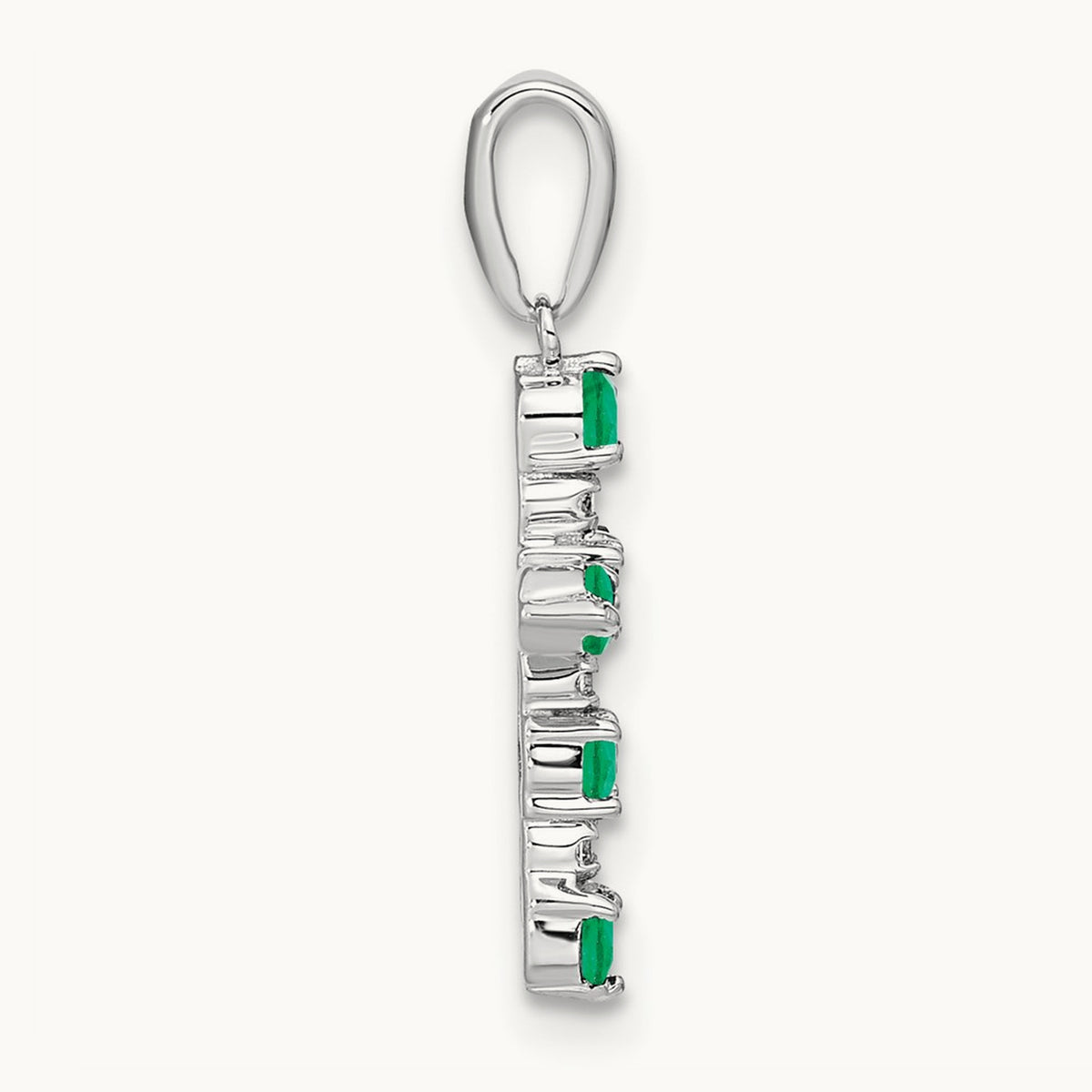Lab Created Emerald and Diamond Cross Pendant — 14K White Gold