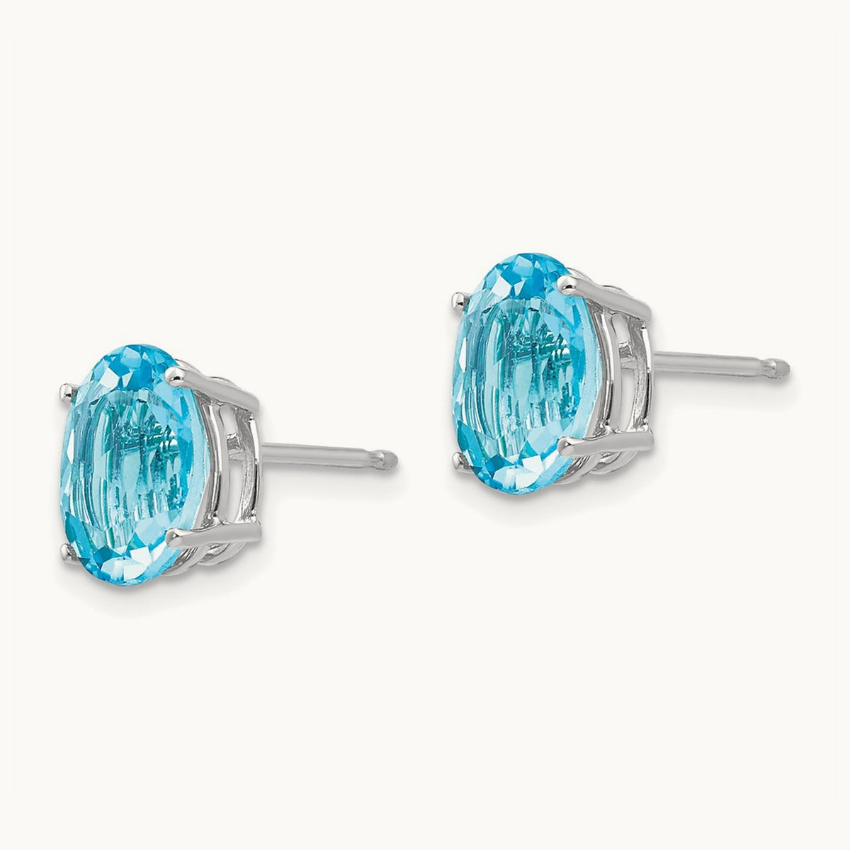 9x7mm Oval Blue Topaz Earrings, 14K White Gold