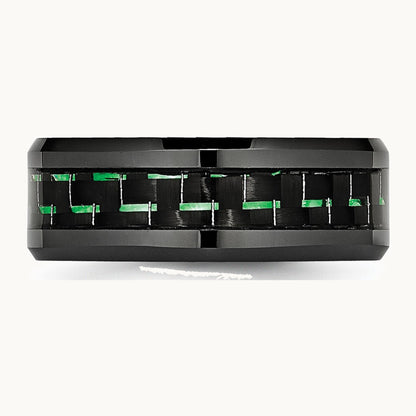 Chisel Ceramic Black with Green Carbon Fiber Inlay Beveled Edge Ring
