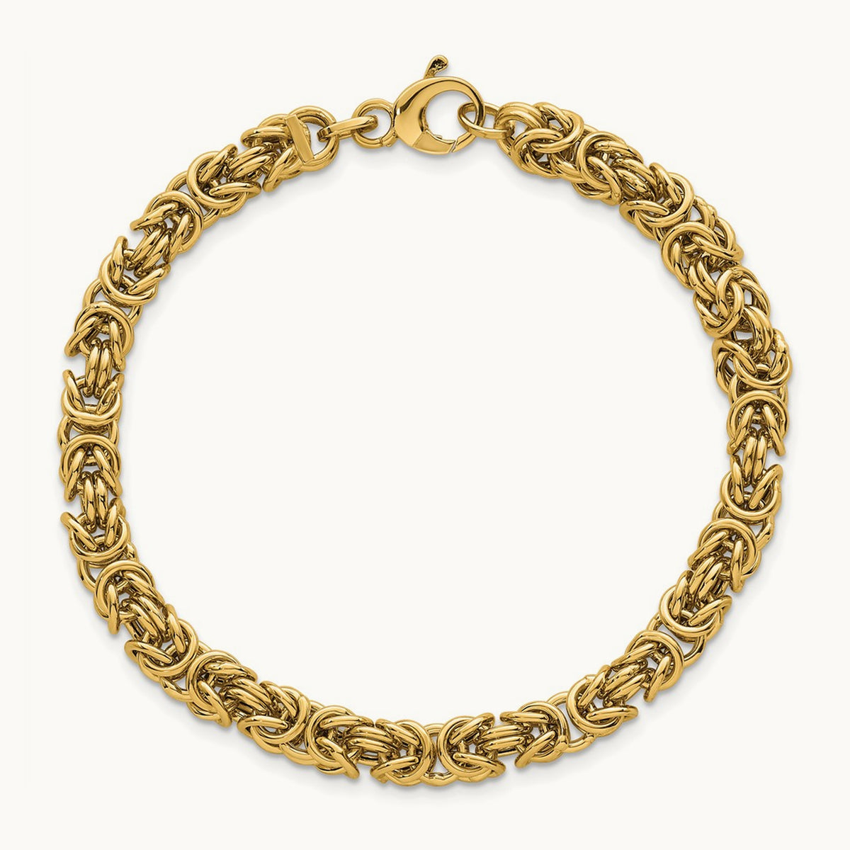 Polished 7.5in Rounded Byzantine Link Bracelet, 14K