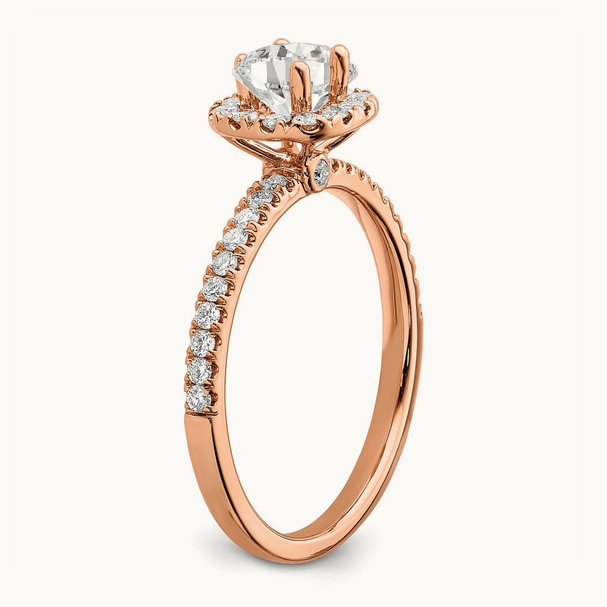 Round Halo Engagement Ring, 0.75-1.00 ct tw Lab-Grown Diamond — 3/4 ct, 14K Rose Gold, 7