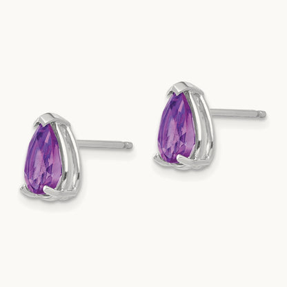 8x5mm Pear Amethyst Earrings, 14K White Gold