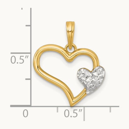 Polished Heart Shape With Mini Heart Charm, 14K with White Rhodium