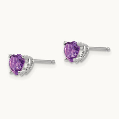 Heart Amethyst Earrings, 5mm, 14K White Gold