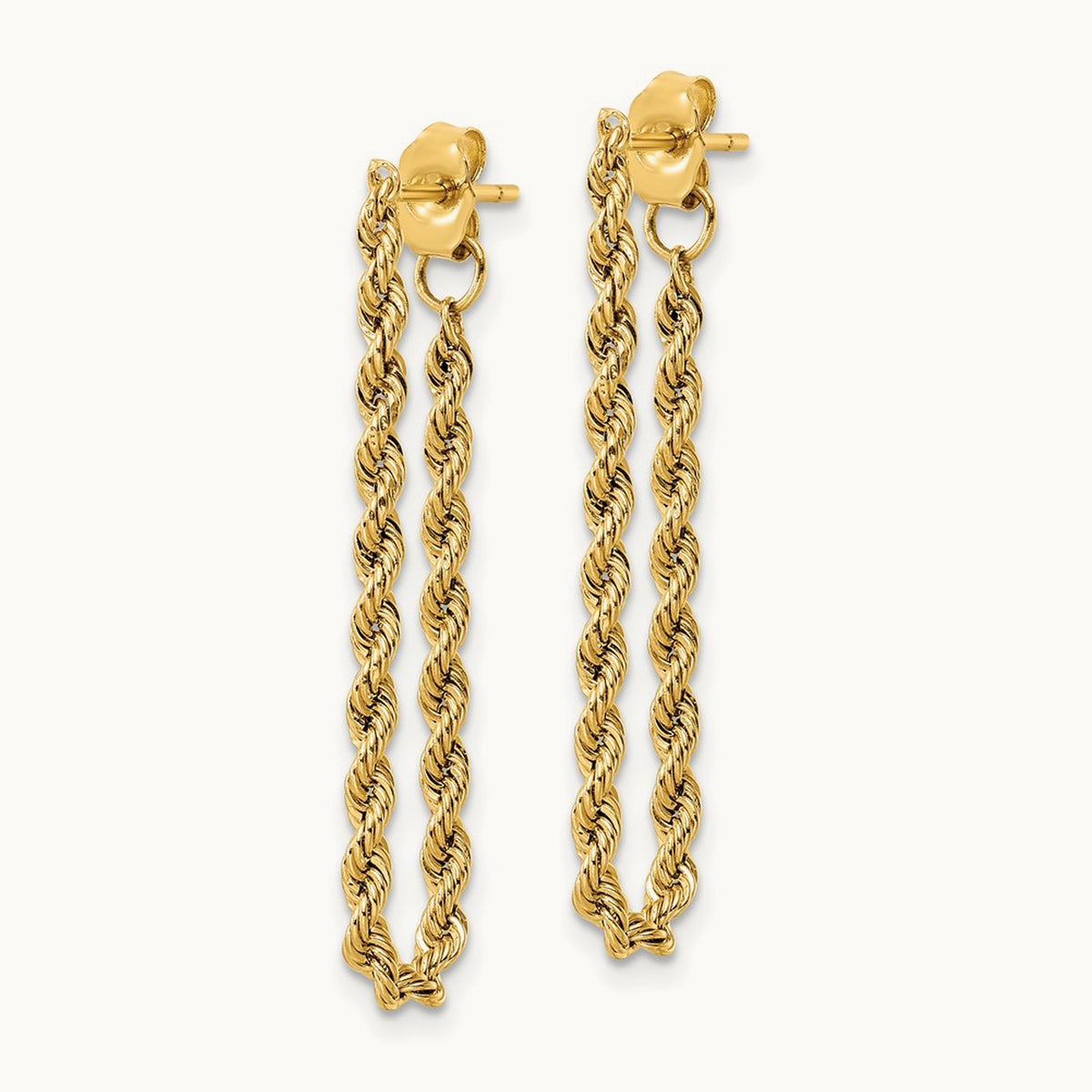 Polished Rope Dangle Earrings — 14K Yellow Gold