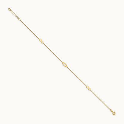 Polished Infinity and Heart 9in Plus 1in ext Anklet, 14K