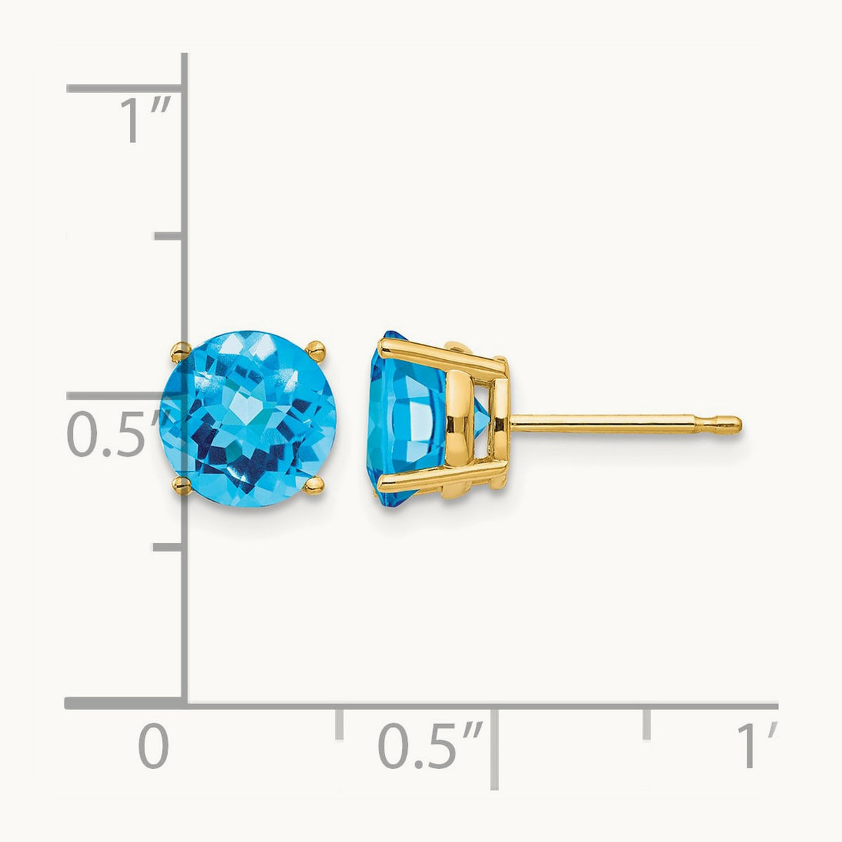 Blue Topaz Checker Earrings, 7mm, 14K