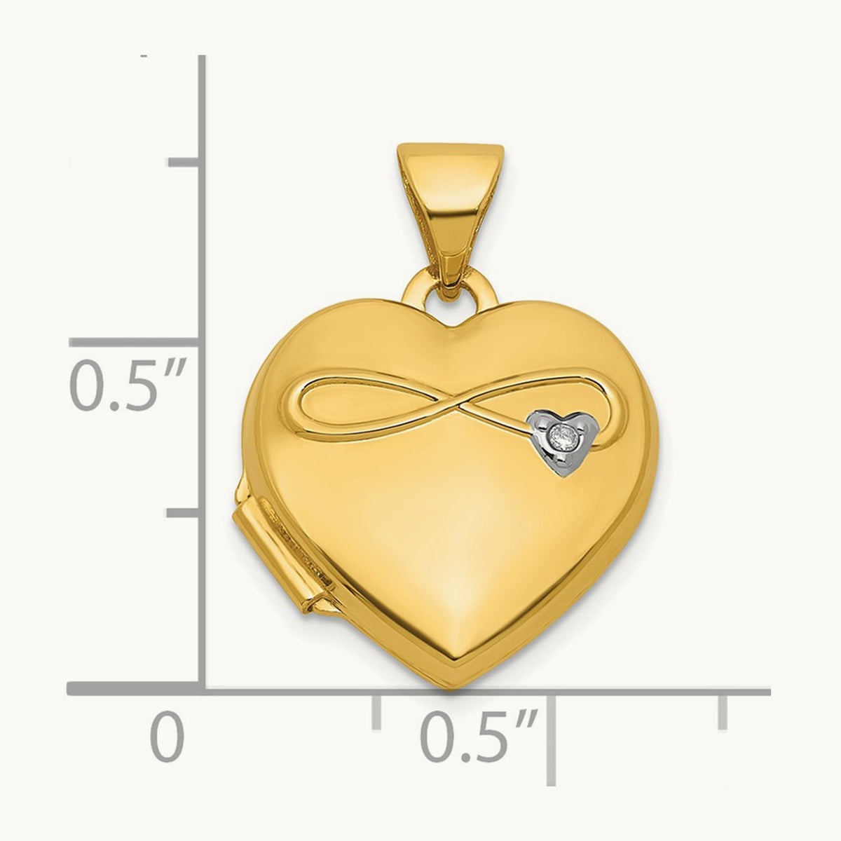 Diamond Polished Infinity Heart Locket, 15mm, 14K