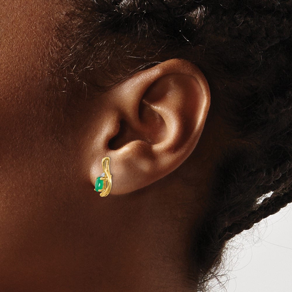Emerald and Diamond Post Earrings — 14K Yellow Gold
