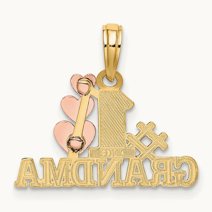#1 GRANDMA w/ Three Hearts Charm, 14K Two-tone