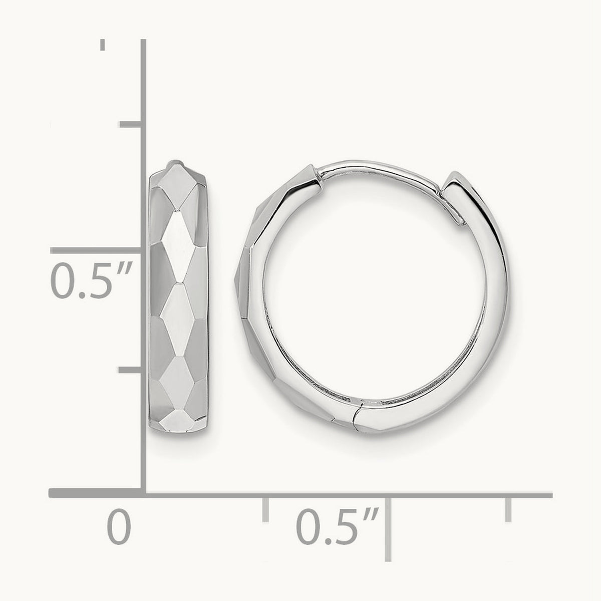Polished Faceted Hinged Hoop Earrings — 14K White Gold, 3x15mm