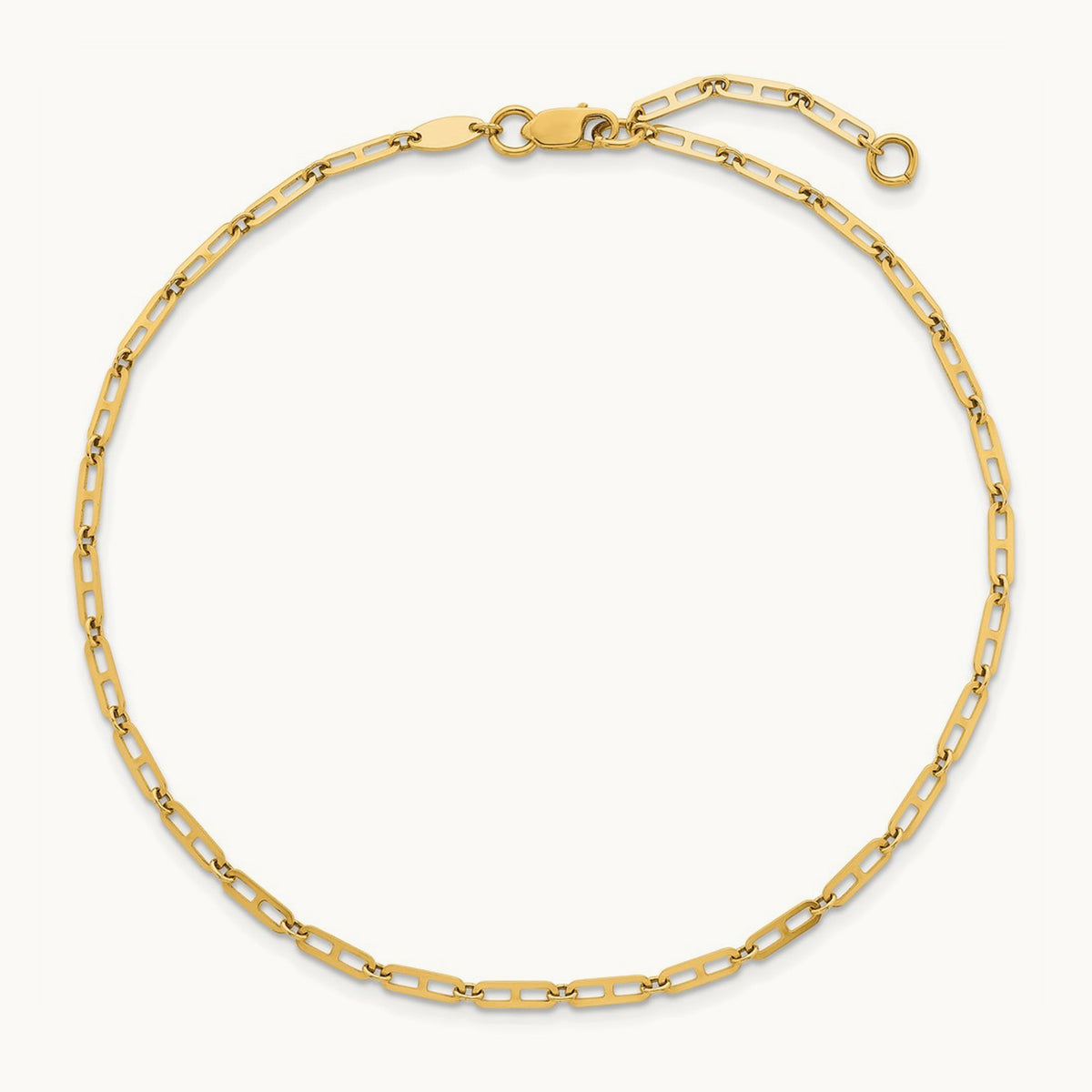 Polished Elongated Anchor Link 9in Plus 1in ext. Anklet, 14K