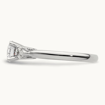 3-Stone Diamond Peg Set Semi-mount Engagement Ring, 14K White Gold