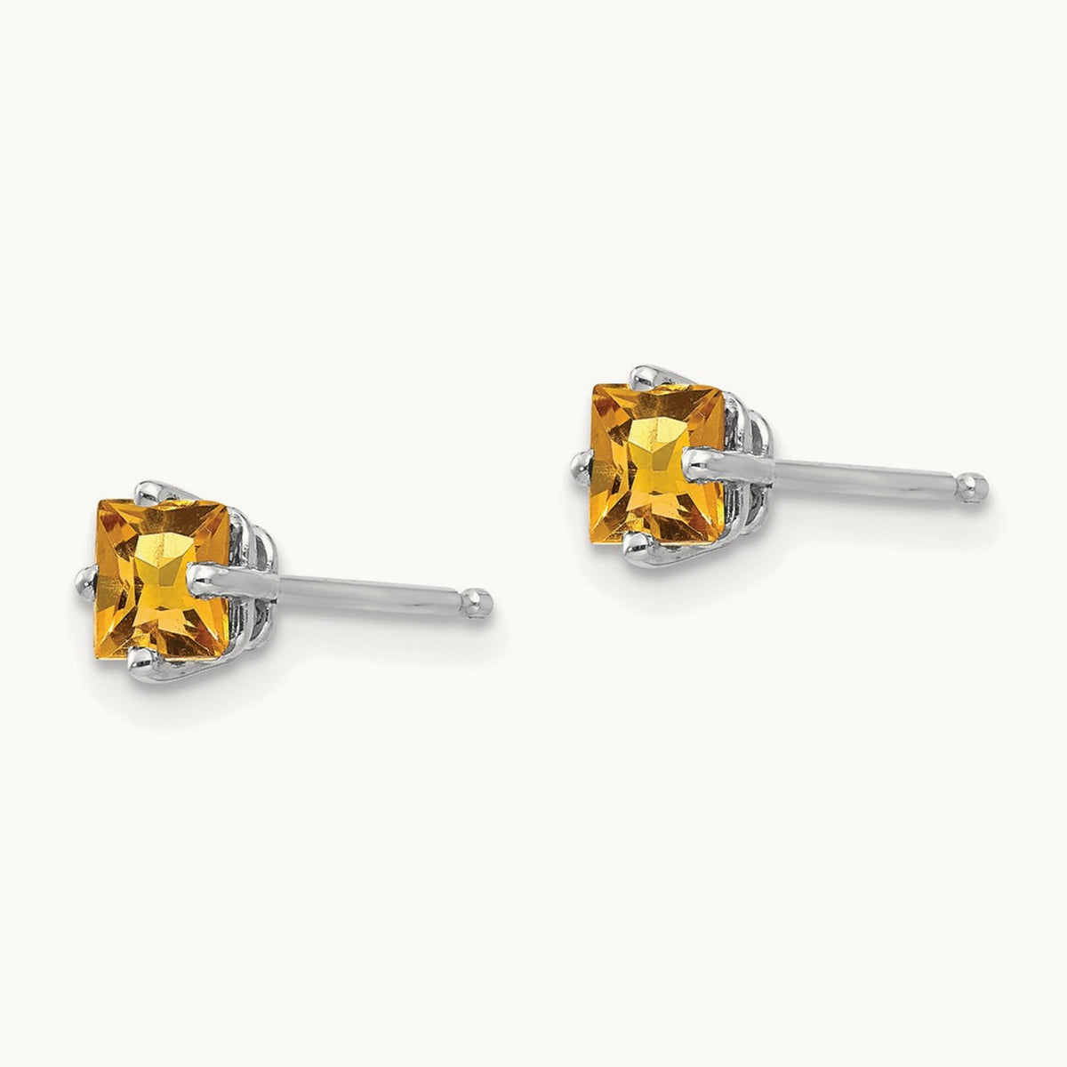 Princess Cut Citrine Earrings, 4mm, 14K White Gold