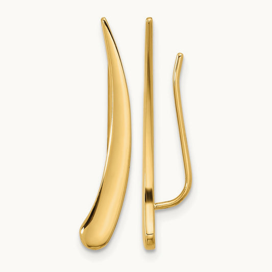 Polished Pointed Ear Climber Earrings — 14K Yellow Gold