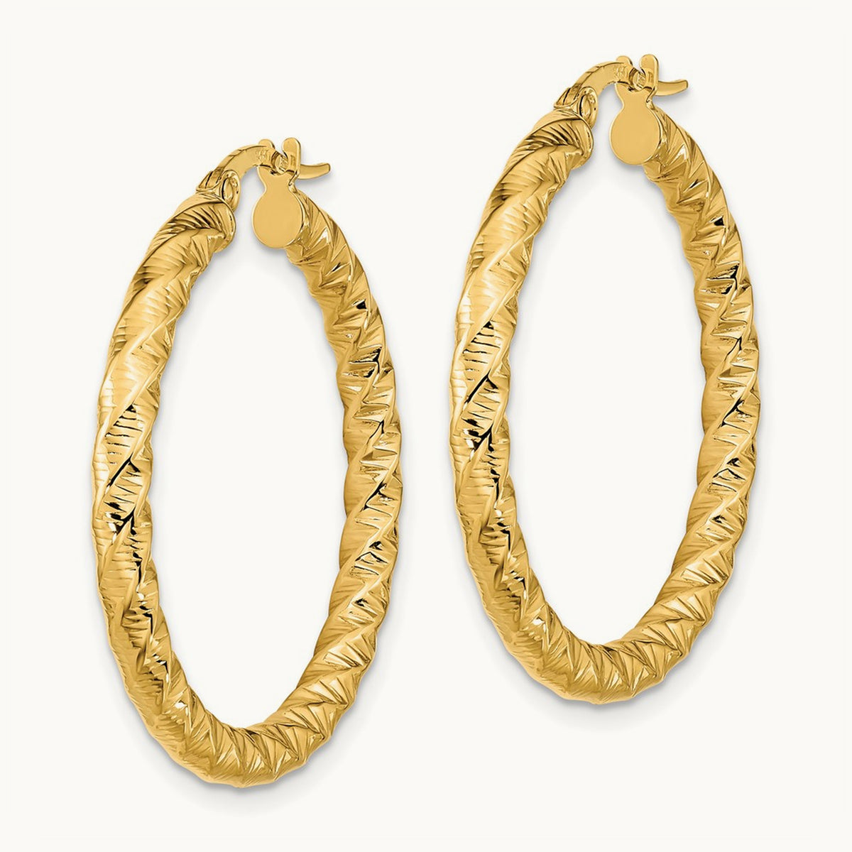 Diamond-Cut Twisted Hoop Earrings — 14K Yellow Gold