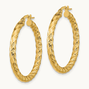 Diamond-Cut Twisted Hoop Earrings — 14K Yellow Gold
