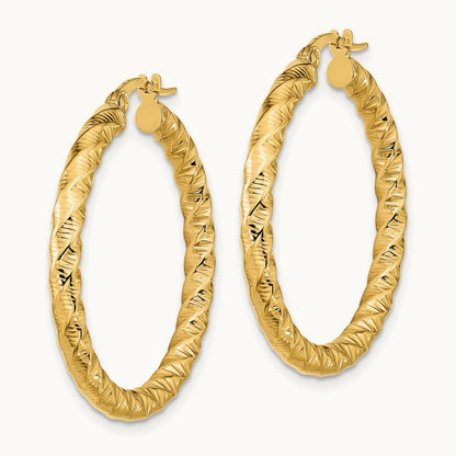 Diamond-Cut Twisted Hoop Earrings — 14K Yellow Gold
