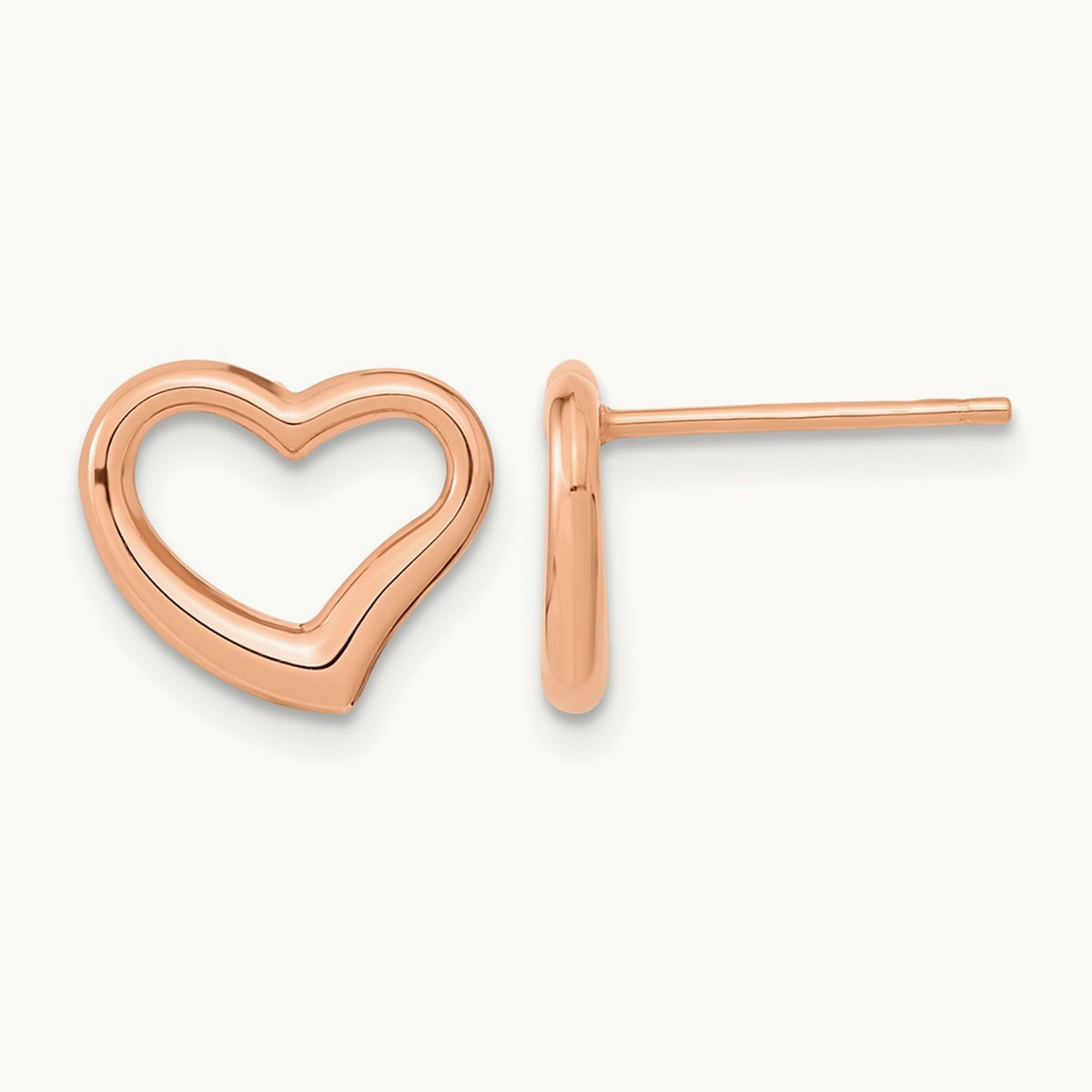 Polished Heart Post Earrings, 14K Rose Gold