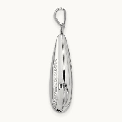 Tear Drop Diamond Locket, 21mm, 14K White Gold