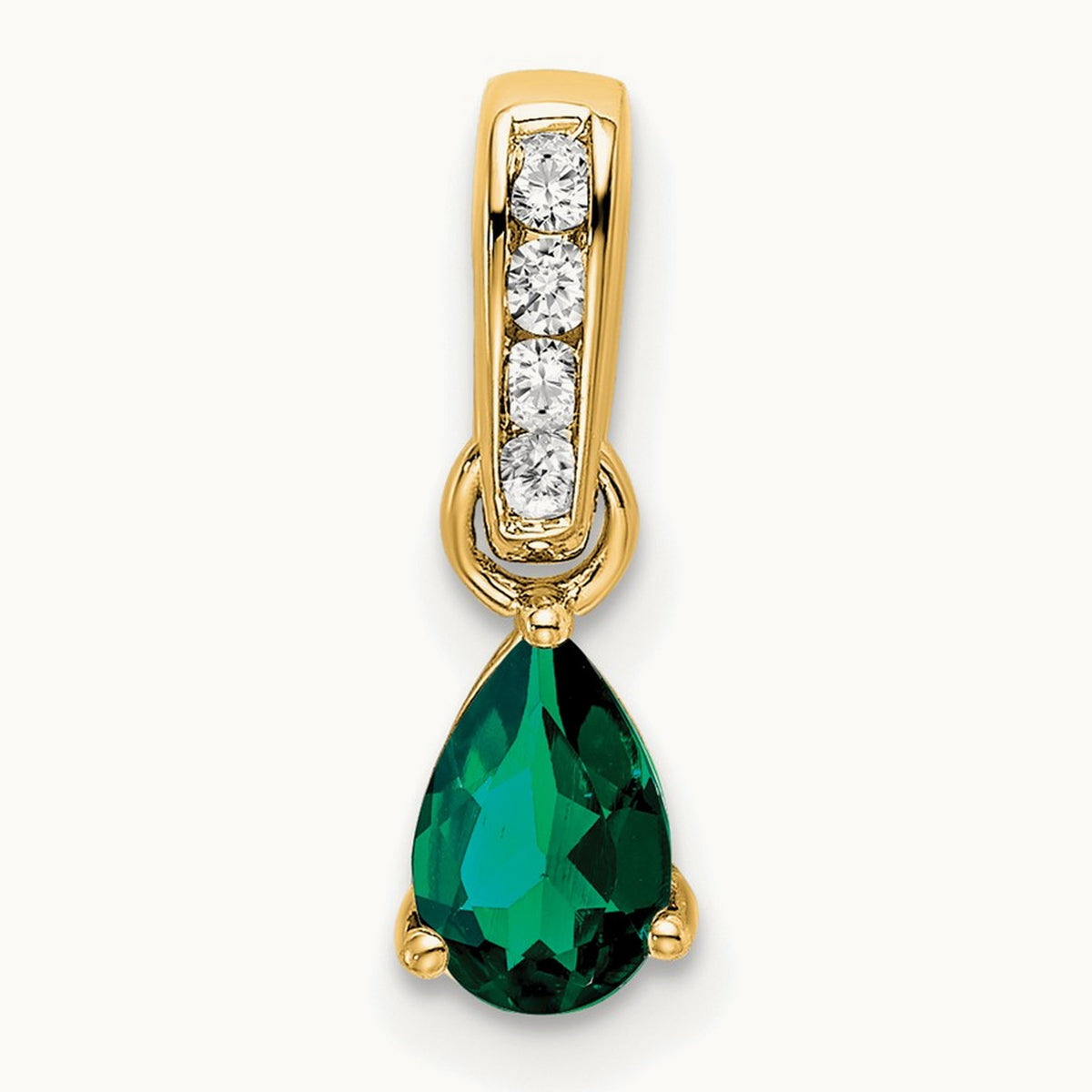 Pear Created Emerald and Lab-Grown Diamond Pendant — 14K Yellow Gold