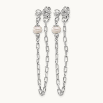 RH-plat FWC Pearl Front/Back Chain Dangle Earrings, Sterling Silver — Leslie's