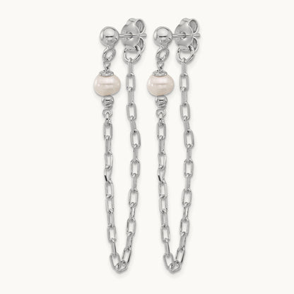 RH-plat FWC Pearl Front/Back Chain Dangle Earrings, Sterling Silver — Leslie's