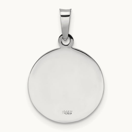 Polished and Satin Hollow St Anthony Medal Pendant, 14K White Gold