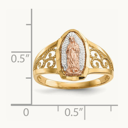 w/White Rhodium Lady of Guadalupe Ring, 14K Two-tone