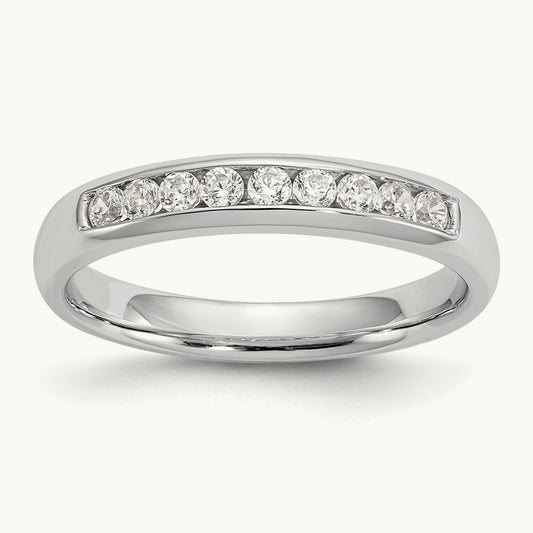 9-Stone Diamond Channel Band, 14K White Gold