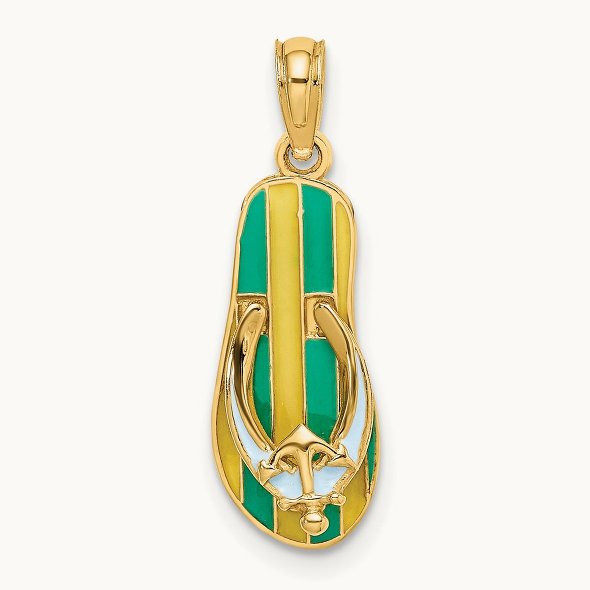 3D Enamel Anchor On Stripe Flip-Flop Charm, 14K