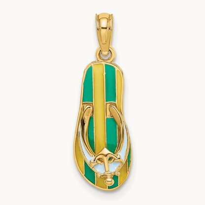 3D Enamel Anchor On Stripe Flip-Flop Charm, 14K