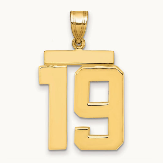 Large Polished Number 19 Charm, 14K