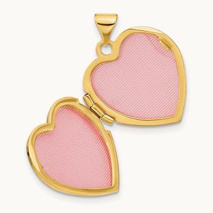 Brushed with Beaded Edge Heart Locket — 14K Yellow Gold