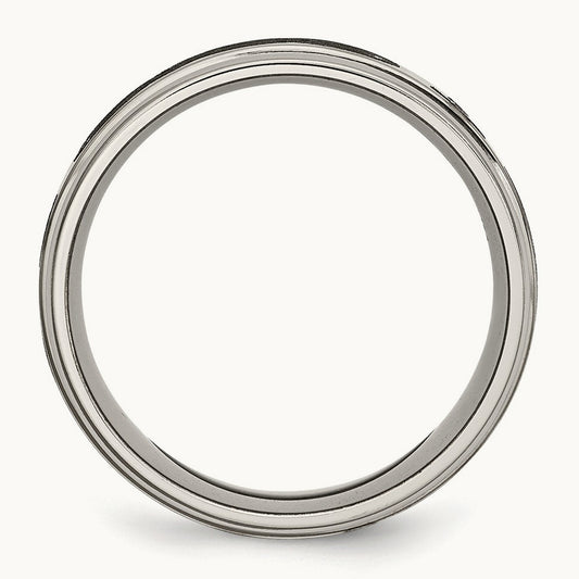 Brushed & Polished Cross Laser Design Ridged Edge Band — photo set
