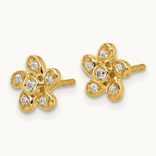 Flower Post Earrings, 0.10 ct tw Lab-Grown Diamond — 14K Yellow Gold