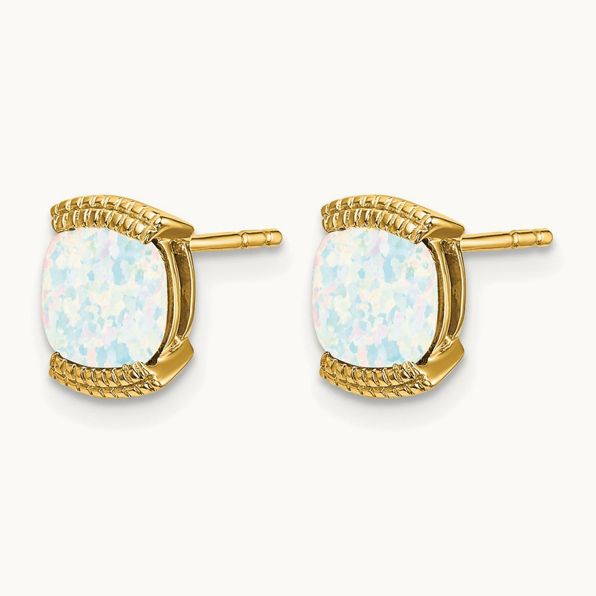 Created Opal Post Earrings — 14K Yellow Gold