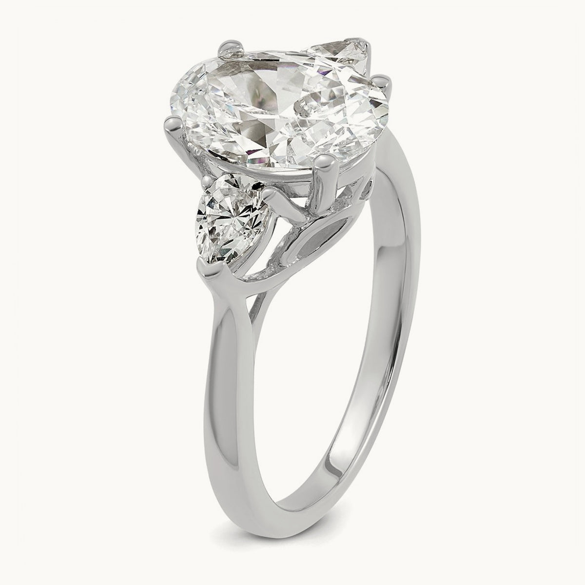 Oval/Pear 3 Stone Engagement Ring, 1.25-3.50 ct tw Lab-Grown Diamond — 3 ct, 14K White Gold