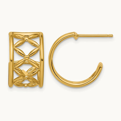 Polished Criss-cross J-Hoop Post Earrings, 14K — Leslie's