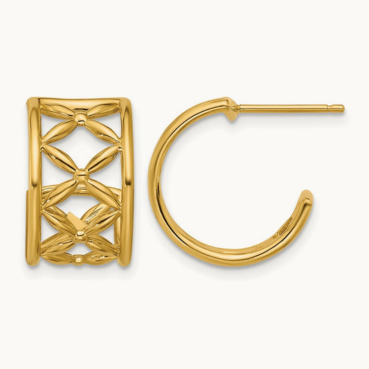 Polished Criss-cross J-Hoop Post Earrings, 14K — Leslie's