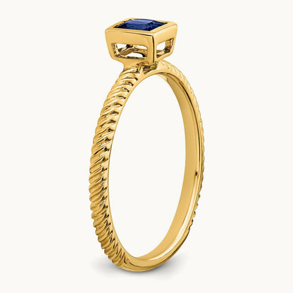 Square Bezel Sapphire Ring, 14K