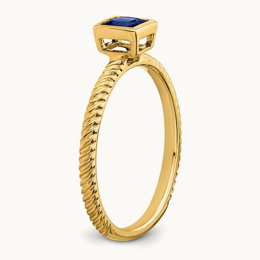 Square Bezel Sapphire Ring, 14K