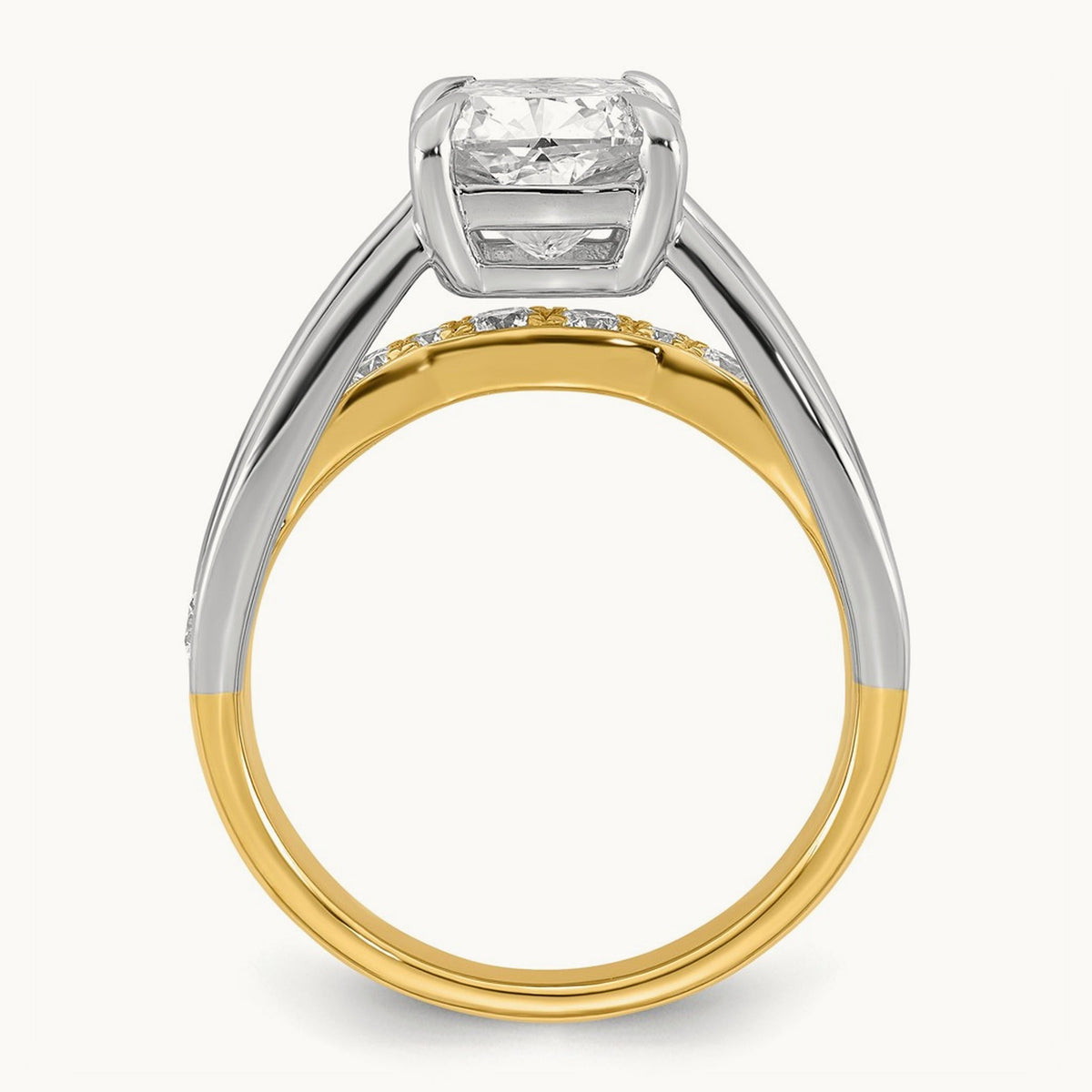 14ktt Certified Cushion Center Lab Grown Diamond VS+ F+ Ring — 14K Two-Tone Gold, 3.09 ct tw