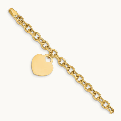 Heart Charm Hollow Bracelet, 14K