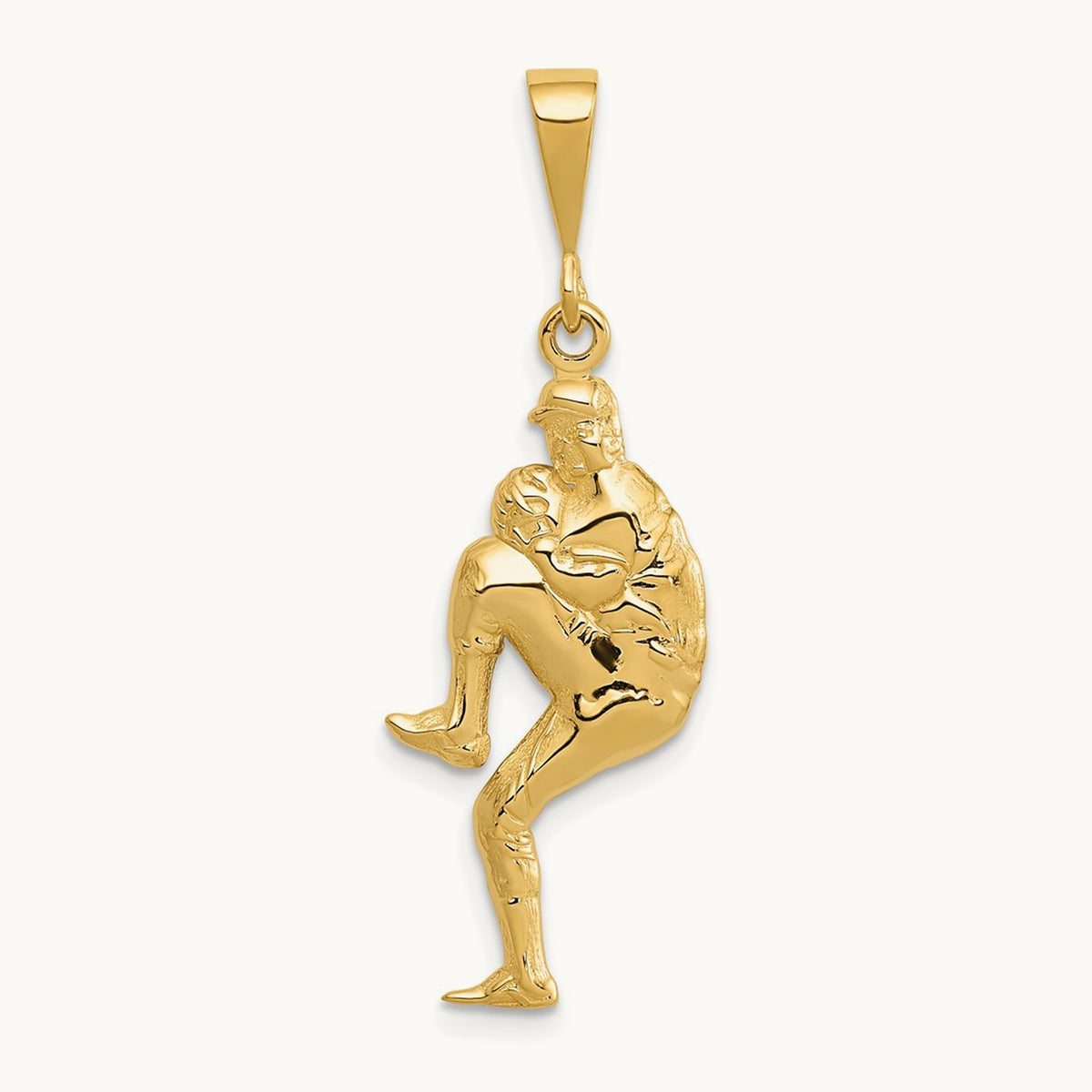 Polished 3-D Pitcher Baseball Charm, 14K