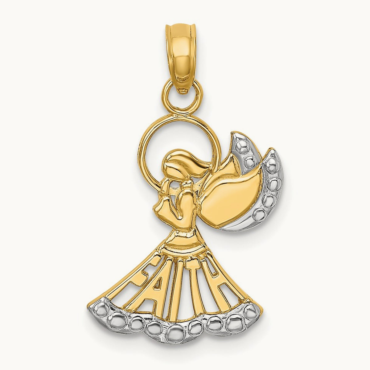w/Rhodium Polished and Textured Angel W/ Faith Charm, 14K
