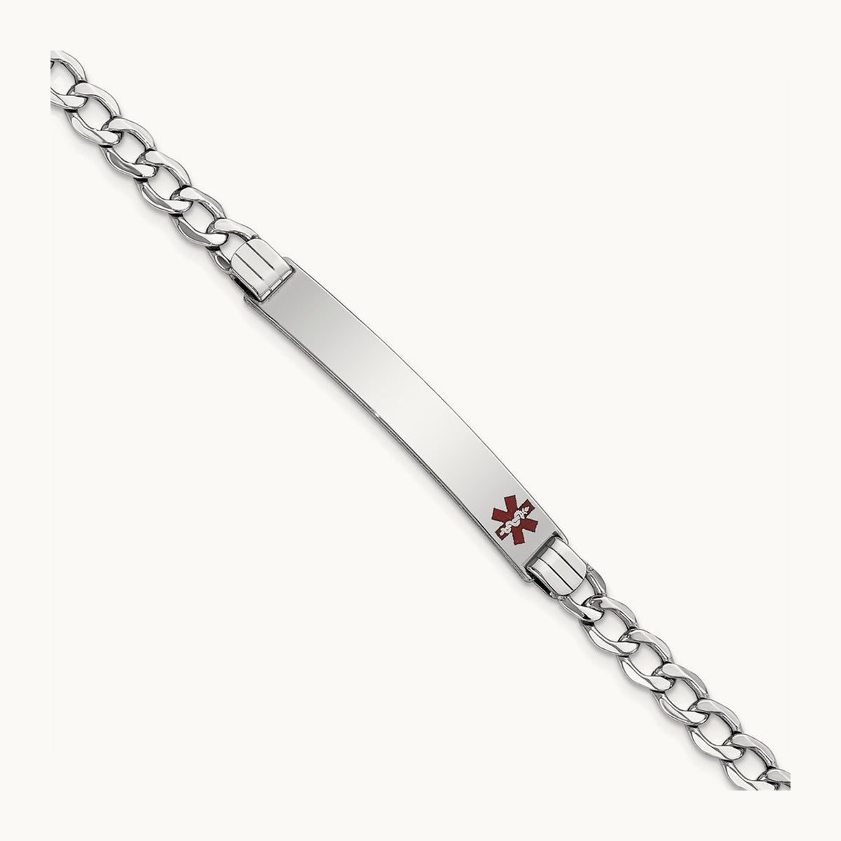 WG Semi-Solid Medical Polished Red Enamel Curb ID Bracelet, 14K