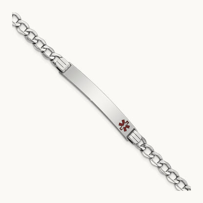 WG Semi-Solid Medical Polished Red Enamel Curb ID Bracelet, 14K